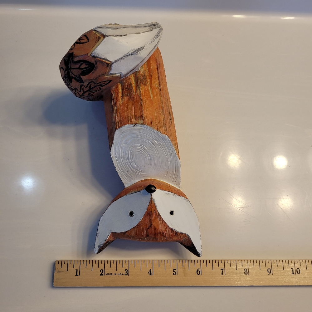 Fox Figurine Rustic Wood-look Resin With Woodsy Etchings On Tail - Picture 10 of 16